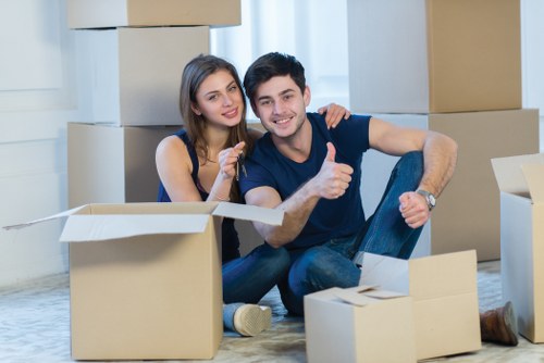 Family using mobile self storage in Tolworth during a house move
